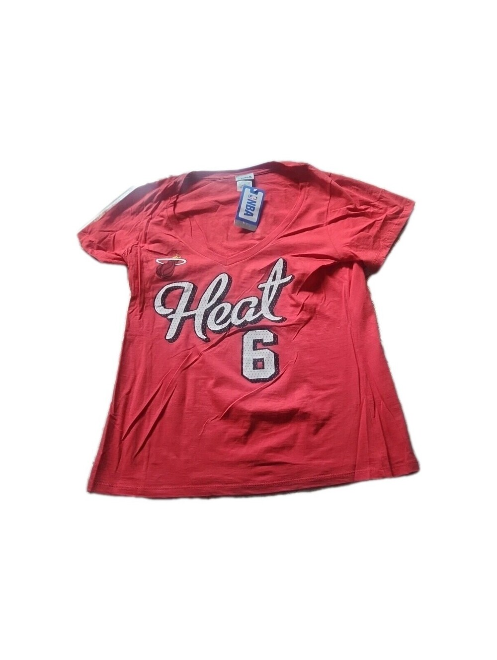 Miami Heat NBA LeBron James T Shirt Jersey Womens XL Red V Neck Short Sleeve